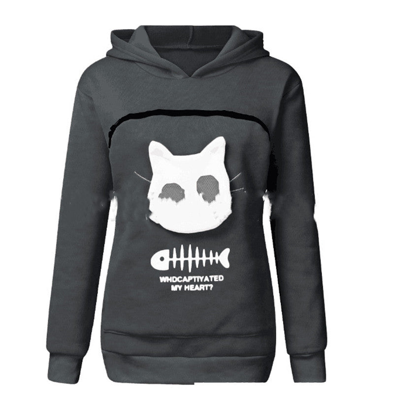 Women’s Hoodie Sweatshirt with Cat Pouch - Long Sleeve