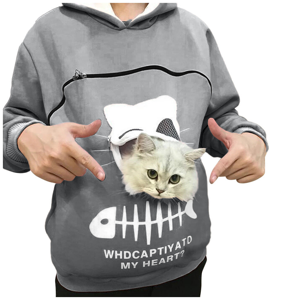 Women’s Hoodie Sweatshirt with Cat Pouch - Long Sleeve