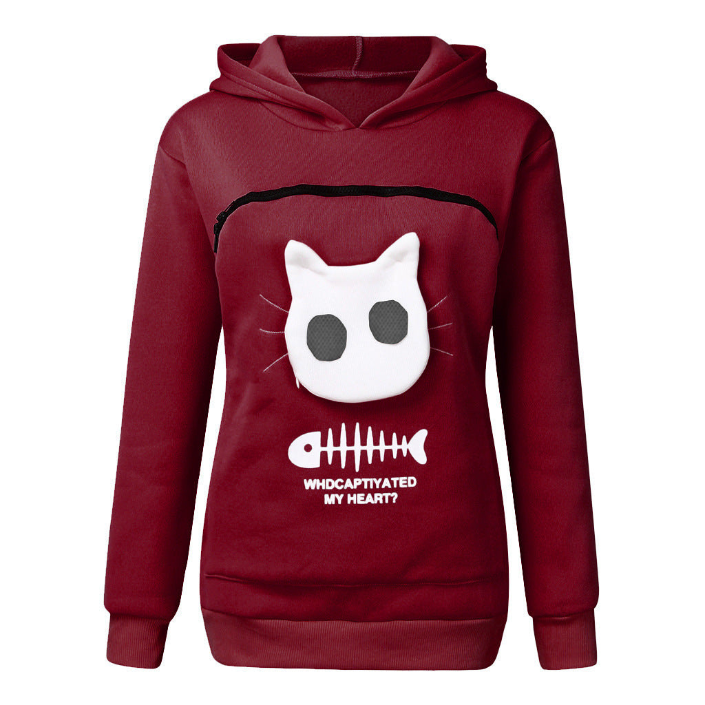 Women’s Hoodie Sweatshirt with Cat Pouch - Long Sleeve