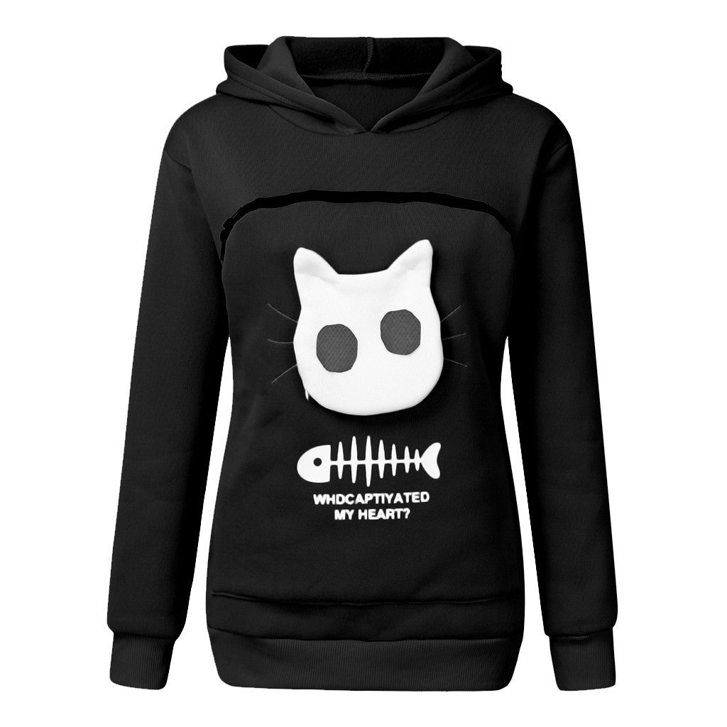 Women’s Hoodie Sweatshirt with Cat Pouch - Long Sleeve