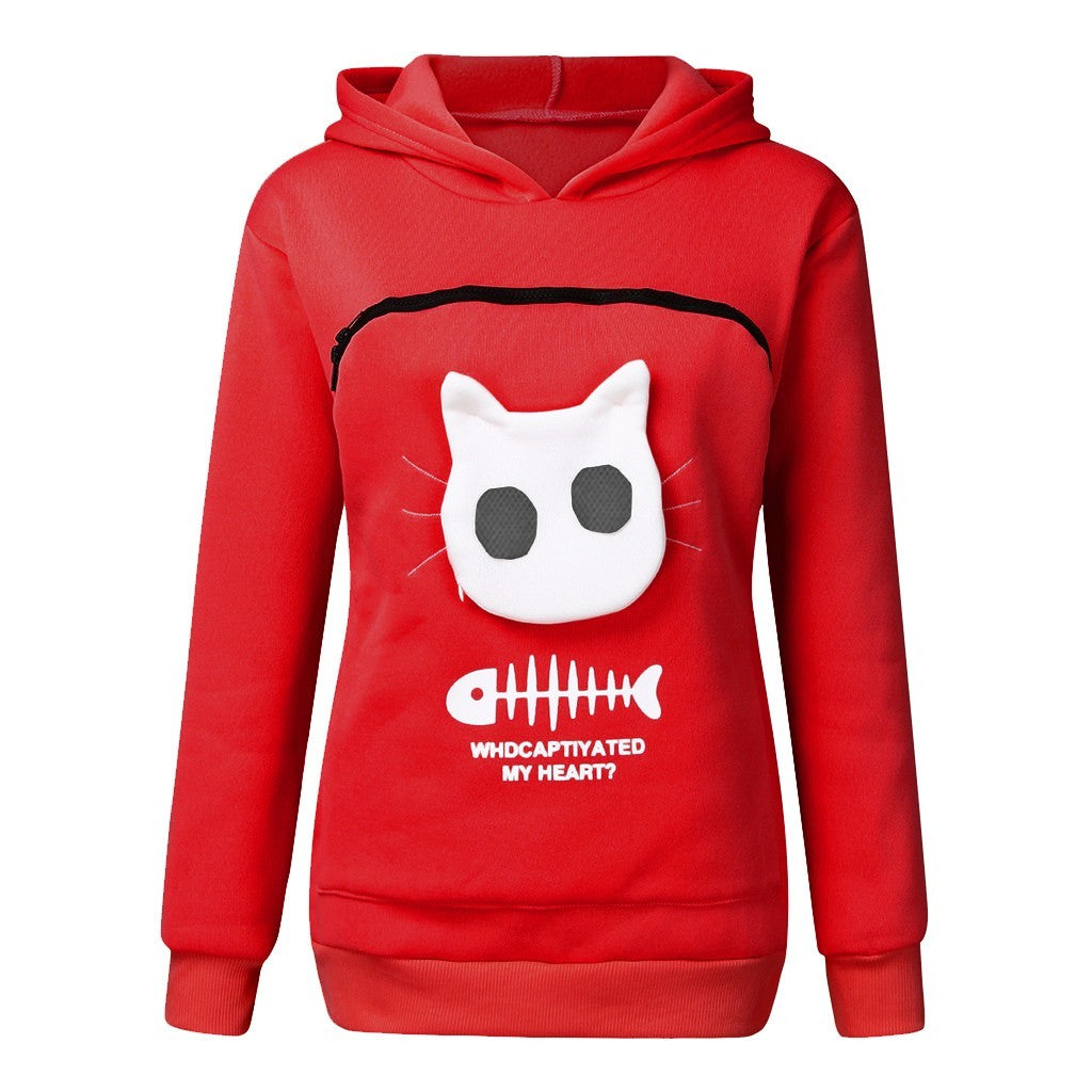 Women’s Hoodie Sweatshirt with Cat Pouch - Long Sleeve