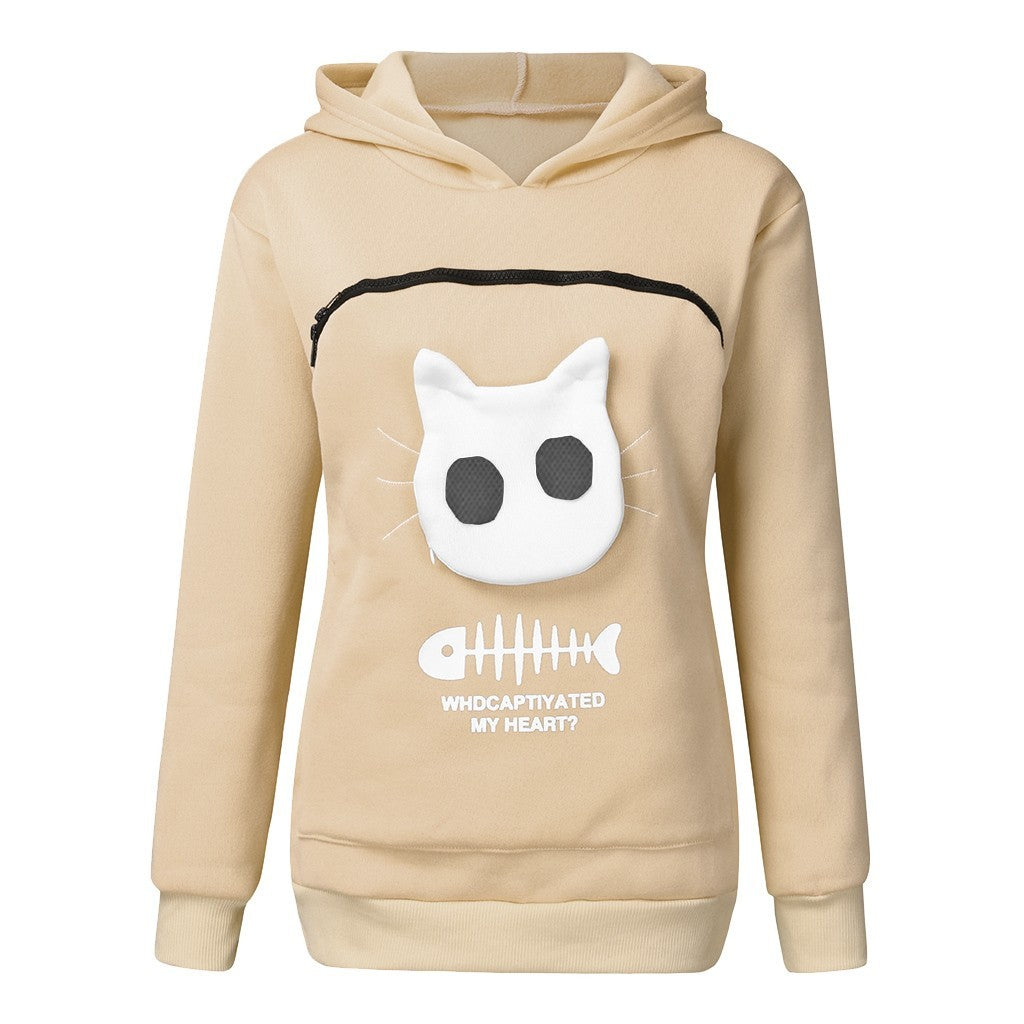 Women’s Hoodie Sweatshirt with Cat Pouch - Long Sleeve