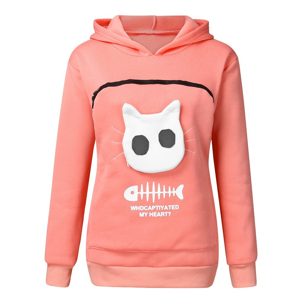 Women’s Hoodie Sweatshirt with Cat Pouch - Long Sleeve