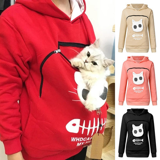 Women’s Hoodie Sweatshirt with Cat Pouch - Long Sleeve