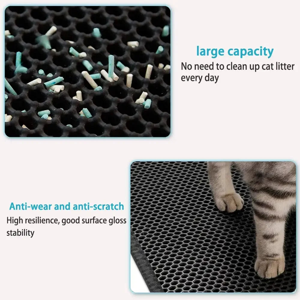 Non-slip, waterproof, washable, and traps litter for easy cleanup and scatter control.