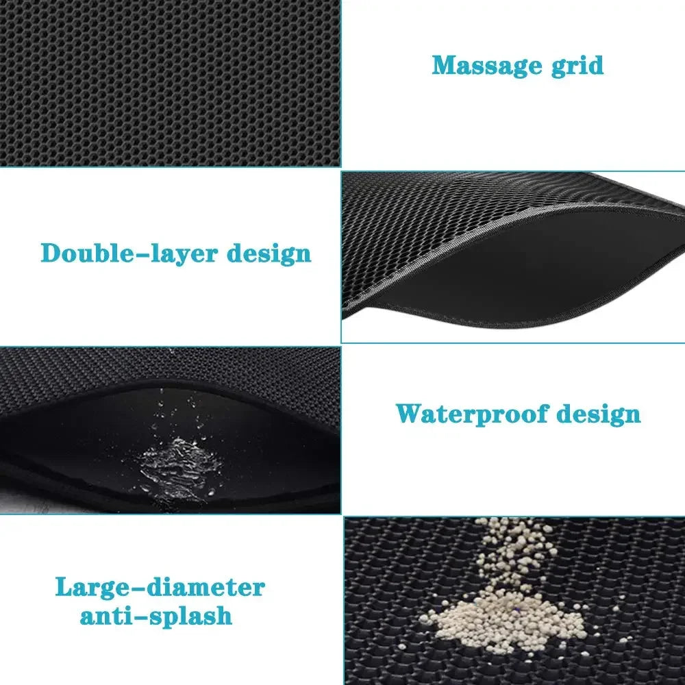 Non-slip, waterproof, washable, and traps litter for easy cleanup and scatter control.